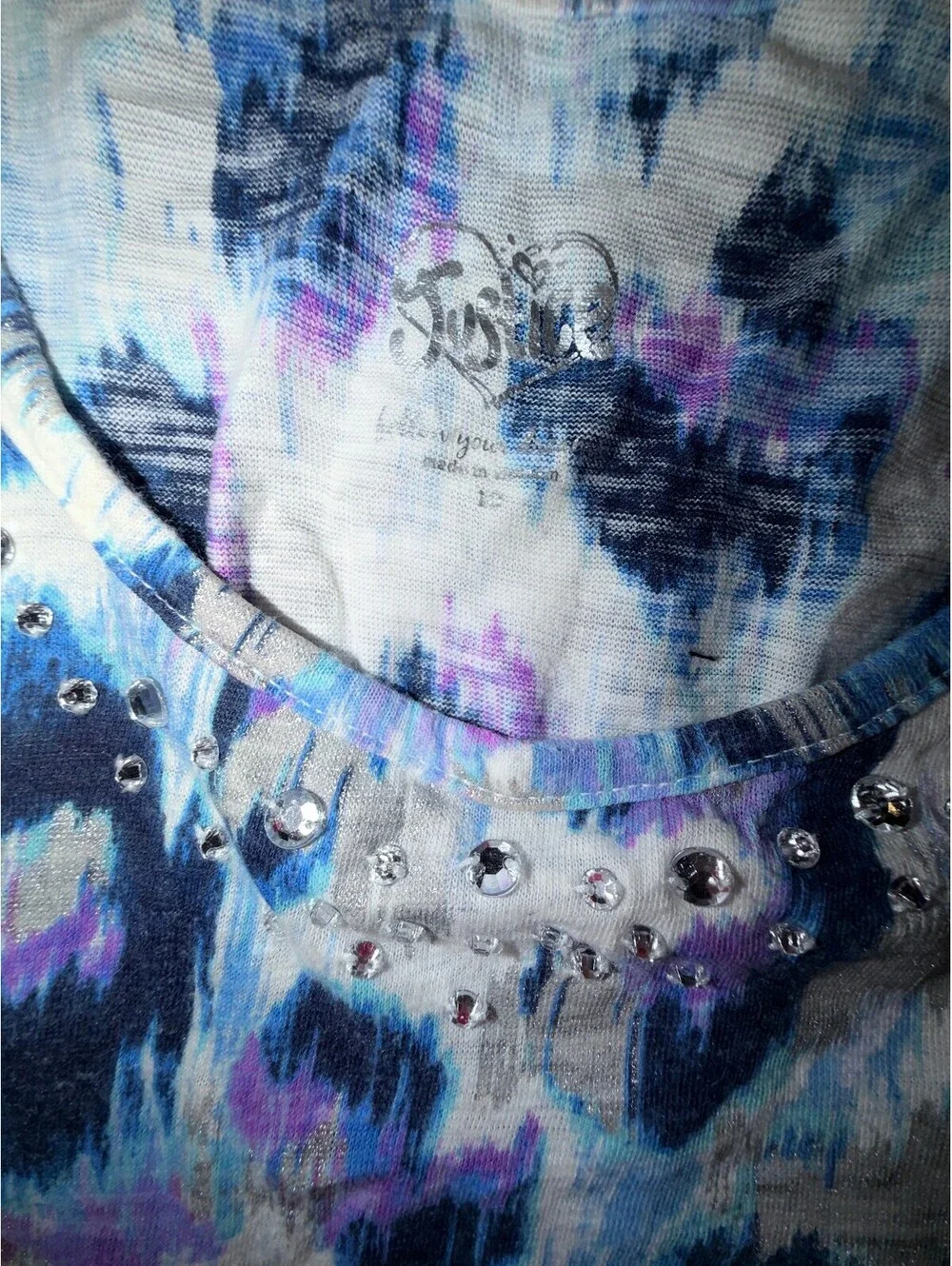 Justice Girls Size 10 Blue Purple Animal Print Tiered Lace Tank Top